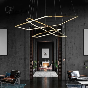 Sodobni LED lestenci Vzmetenje Svetlobe Luxury Gold Opremljanje LED Obesek luči za dnevno sobo Villa Razsvetljava Dekoracija