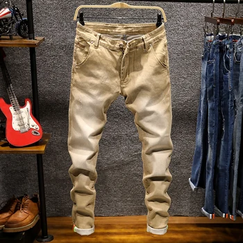 Nova Moda za Moške Jeans Light Color Stretch Casual Kavbojke Straight Slim Fit Multicolor Skinny Kavbojke Moški Bombaža, Jeansa Hlače