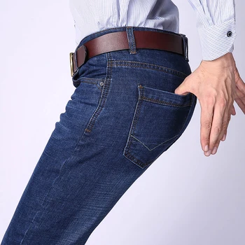 Novo blagovno Znamko Moške Jeans Business Casual Kavbojke Redno Straight Fit Stretch Tkanina Kavbojke Elastičnost Traper Hlače Moški