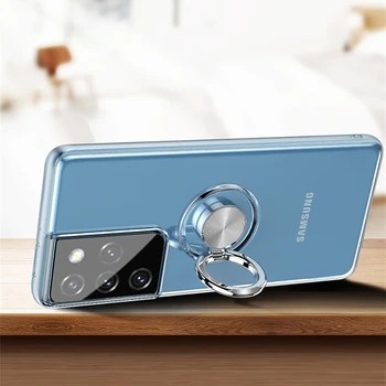 Pregledna Primeru Telefon Za Samsung Galaxy S21 Plus Jasno, Pokrovček Za Samsung S21 Ultra Tanka Prst Prstan Imetnik Shockproof Primerih