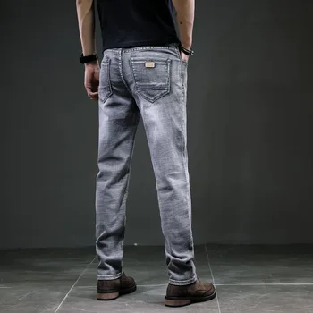 Moda za moške Jeans Klasične Ravne Sivo Stretchy Pomlad in Poletje Luksuzne blagovne Znamke Moških Denim Jeans Hlače Poslovnih Hlač