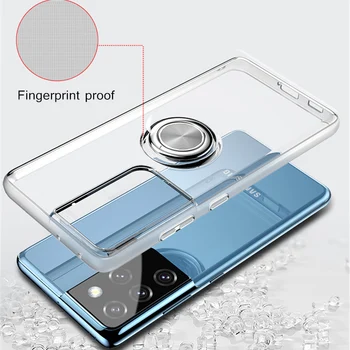 Pregledna Primeru Telefon Za Samsung Galaxy S21 Plus Jasno, Pokrovček Za Samsung S21 Ultra Tanka Prst Prstan Imetnik Shockproof Primerih