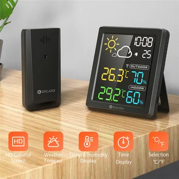 DIGOO GD-8647 HD Barvni Zaslon LCD Vremenska Postaja Budilka Smart Digitalni Termometer, Higrometer Dremež Dvojno Namizne Ure