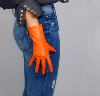 Ženska moda in ženske širok rokav pu umetno usnje rokavice lady ' s club uspešnosti formalno stranko usnje oranžna barva rokavice 38 cm R2574