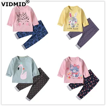 VIDMID baby dekleta pižame zajci mačke kompleti oblačil dolg rokav t-majice+ hlače otroci, dekleta, bombažne otroške spodnje perilo nastavite 4049