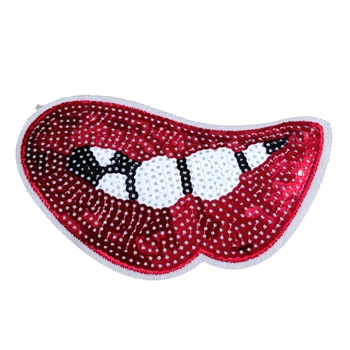 2020 Novo DIY Velike rdeče Ustnice, usta obliži Aplicirano Šivanje Ročno izdelane Srebrnine Sequins Obliž za Oblačila Vezenine, Vezeni