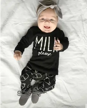 Moda baby girl boy oblačila Vrhnja bombaža dolgo rokavi T-shirt hlače 2PCS newborn baby fantje dekleta kompleti oblačil mleka, prosim