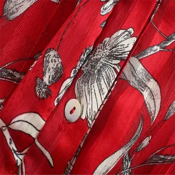 Za Ženske Lok, Ki So Vezane Cvjetnim Tiskanja Bluzo Long Sleeve Vintage Rdeče Majice Ženska Moda Elegantna Urad Obrabe Vrhovi 2020