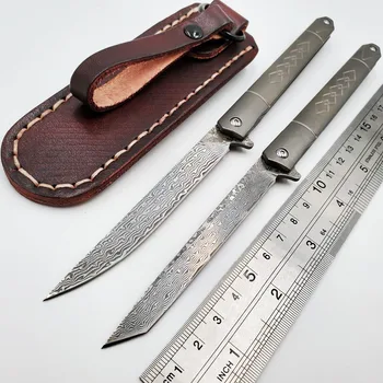 JSSQ Folding Nož VG10 Damask Rezilo Titana Žepni Noži na Prostem Preživetje Taktično Lovski Nož za Kampiranje Prenosni EOS Orodja
