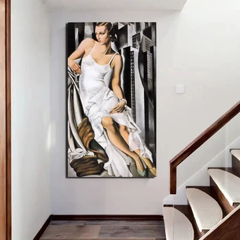 Tamara de Lempicka Ženska V Beli Obleki Platno Barvanje, Tiskanje Dnevni Sobi Doma Dekor Umetnine Moderne Stenske Umetnosti Oljna slika, Poster,