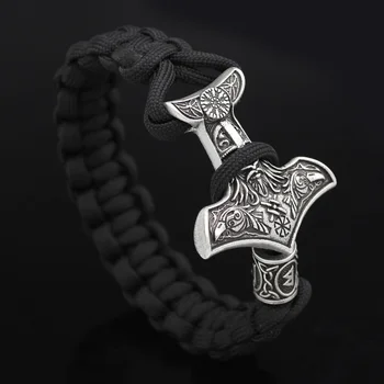 Moški Viking Amulet Odin Obraz Z Krokar Thor Kladivo zapestnica