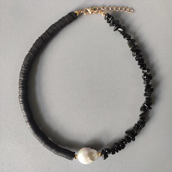 Moda klasičen črn silikonski ogrlica punk kul moška oblačila dodatki naravnega kamna pearl ročno izdelani ženski čar nakit