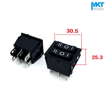10Pcs Black 30.5*25,3 leta mm 6 Zatiči 6P 3 Pozicije Dvojno SPDT Miniaturni Električni Čoln Rocker Switch