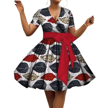 2020 Poletje Bombaž Obleko Plus Velikost Afriške Obleke Za Ženske V-neck Ženske Afriška Oblačila Koleno Dolžina Vsakdanjo Obleko 5xl WY3215