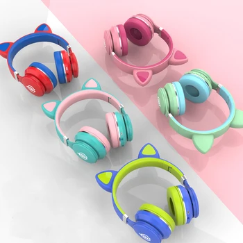 FOOVDO LED Mačje Uho Bluetooth Slušalke šumov, Slušalke Brezžične Slušalke Slušalke Podpira TF Kartice 3,5 mm Vtič Z Mic