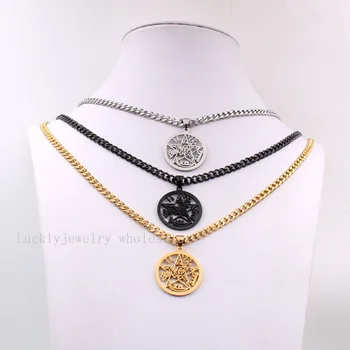 Vroče prodaja Zlata/ črna Nerjaveče Jeklo Verske Wicca pentagram Obesek Omejevanje verigo ogrlica, 5 mm 18