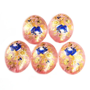 Breskev barve Japonsko Slikarstvo Letnik Japonski Risanje Kroglice Ovalne dnu barvni Cvetlični Vzorec, 20X29mm 5 Kos /veliko