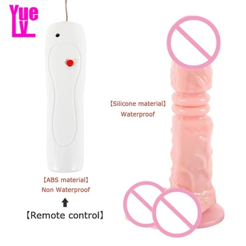 YUELV Mehki Silikonski Realističen Dildo Teleskopsko Vibrator Daljinski upravljalnik Umetni Penis S Sesalno Pokal Adult Sex Igrača Za Ženske