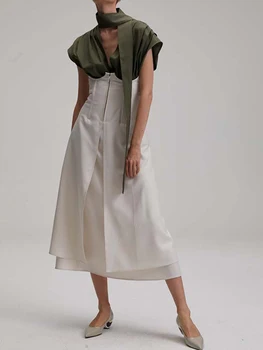 K&L kylen 2020 novo modno oblikovanje V-neck darkice lok naguban majica + visoko pasu A-line zadrgo krilo dnevnih migrantov, dolgo krilo obleko