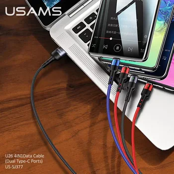 USAMS 4 v 1 Multi usb polnilec kabel za iPhone xs Samsung huawei xiaomi polnjenje linija za strele micro usb tip c kabel led