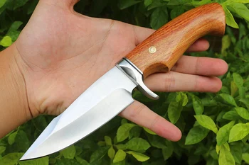 Brezplačna dostava Ročno 8CR13MOV jekla Lovski Nož za Kampiranje Survival Nož Fiksno Rezilo Taktično Nož leseni ročaj