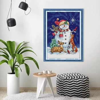 HUACAN Vezenje Snežaka, Navzkrižno Šiv Pisane Kompleti Belo Platno Doma Dekoracijo Needlework Določa 11CT 14CT DIY Božično Darilo