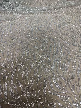 Novo peneče sequins Afriške čipke, vezenine Nigerija obrti francoski preja srebrne rose 5 metrov podporo debelo
