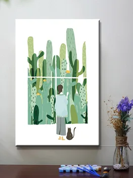 DIY Barve z Številkami Kaktus Dekle in Mačka Poleti Steno Umetnostne Obrti Dekorativni