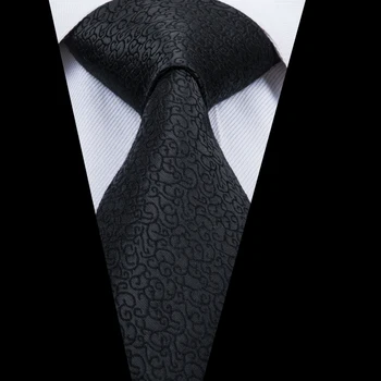 Hi-Tie Nov Slog Svile Neckties Hanky Zapestne Gumbe, Formalni Slog Za Poslovne Jacquard Črni Vratu Kravato Obleko Moških Poslovanje, C-3040