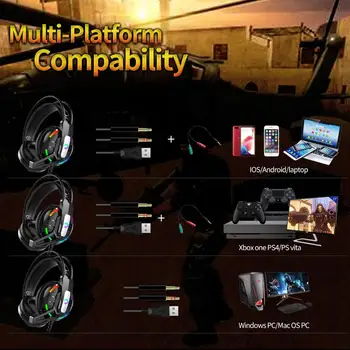 PS4 Gaming Slušalke 4D Stereo RGB svetlobe Slušalke in Video Igre, Slušalke z Mikrofonom za Nov Xbox En/Laptop/PC Tablični računalnik Gamer