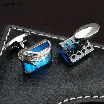 Nizko-ključ Luksuzni Modrega Stekla zapestne gumbe za Mens Lepton blagovne Znamke Visoke Kakovosti Kvadratnih Kristalno zapestne gumbe Majica manšetni Relojes Gemelos