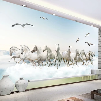 Po meri Fotografijo Stene Papirja 3D Beli Konj Študija Dnevni Prostor Kavč, TV Ozadju Steno stensko Ozadje Za Spalnico Stene 3D Doma Dekor