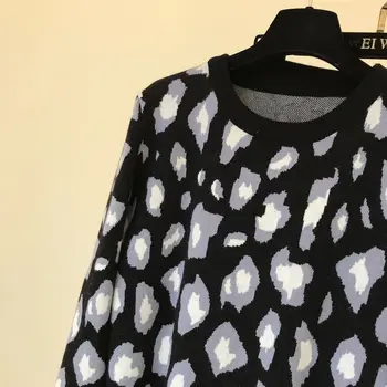 Sweatsuits za Ženske Pletene Obleke Leopard Dolg Rokav O-vratu Jopica + Elastični Pas, Žep Harem Hlače Določa Trenirko 2021