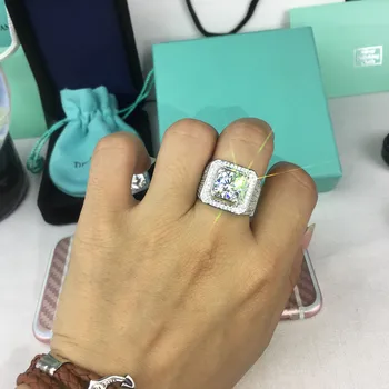 Luksuzni 925 Sterling Srebrni Prstan Z Cirkon Crystal Ring Za Moške Nakit Darilo