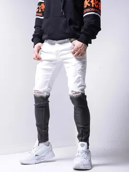 Moda Za Moške Skinny Jeans Stretchy Denim Slim Dolgo Hip Hop Belo Črne Hlače Pohaban Rip Kolo Moški Ripped Kavbojke Različnih Stilov