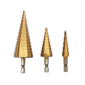 Strokovno HSS Jekla Velik Korak Cone Titanium obložene Kovinski Drill Bit Cut Orodje Set Luknjo Rezalnik 4-12/20/32mm 3Pcs/set