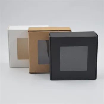 100 kozarcev bela črna rjava Kraft papir polje polje za pakiranje mini ročno izdelana mila polje black kartonske škatle z okna