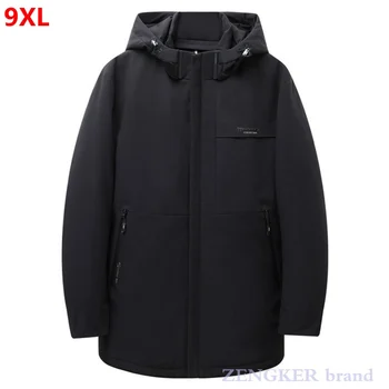 Pozimi debel moški plus velikost mid-dolžina navzdol jakno 9XL 8XL 7XL moda priložnostne hooded navzdol jopič zimski
