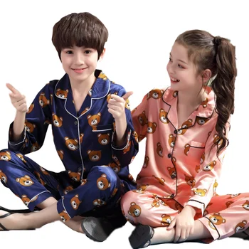 Fantje Svileno Pižamo 2019 Jeseni, Pozimi Dolg Rokav Otrok Krpo Dekle Sleepwear Določa Dekleta Pižame Kompleti za Otroke Pižamo Set