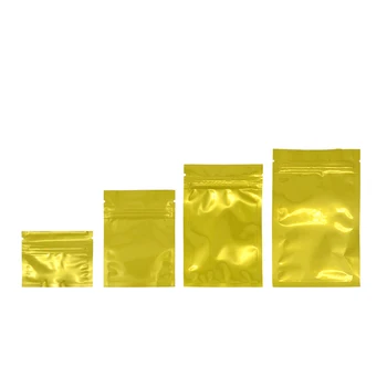 100 Kos Golden Aluminijasto Folijo Sebi Pečat Paket Vrečko Prigrizek, Čaj, Kava Zip Lock Skladiščenje, Pakiranje, Vrečke, Vrečke Brezplačna Dostava