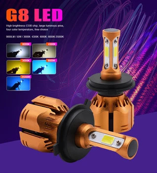 EURS zlato G8 avto Led Headllight COB 100W 9000lm H4 led žarnica H7 led H11 Avto LED Smerniki Žarnice 3000k/4300k/6000k/8000k/25000k