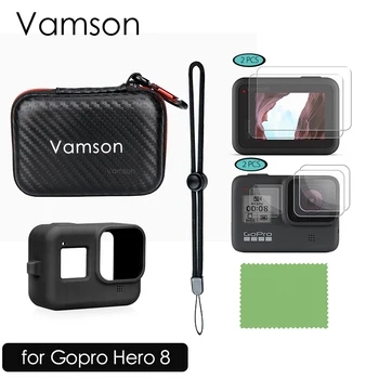 Vamson Pribor Škatle za Shranjevanje Komplet za GoPro Hero 8 Black WithTempered Stekla Screen Protector+Vključuje Črnega Silikona Primeru VP814