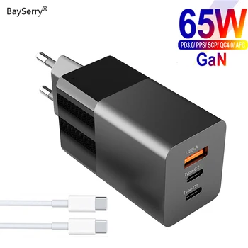 BaySerry GaN 65W PD USB C Polnilec za Hitro Polnjenje 4.0 3.0 Tip C USB Hiter Polnilec Za iPhone 12 Max Pro Macbook Za Samsung Xiaomi