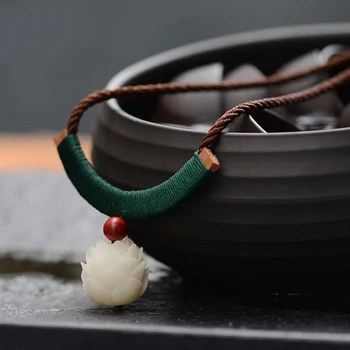 Novo Vgravirana Bodhi Lotus etnične ogrlico,moda RAJA KAYU letnik ogrlico,ročno pleteni Aventurine ogrlico, obesek