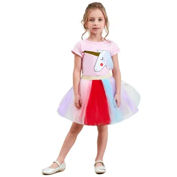 Baby Dekleta Oblačenja Rainbow Unicorn Stranka Obleko Til Tutu Oblačila Pustni Kostum Za Otroke Oblačila Otrok Rojstni dan Obleko Gor 6T