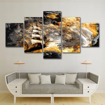 Povzetek Platno Wall Art 5 Plošče Morsko Nevihto, Plakati, Tiskanje Jadranje Čoln v Valovih Stenske Slike za dnevno Sobo Slikarstvo XA2943C