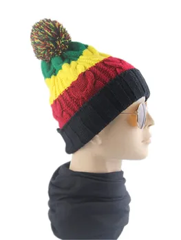 Bob Marley Jamajka Rasta Slouch Beanie Klobuk Toplo Baretka Skp Pozimi Reggae Multi barve Stripe Hip Hop Vrečasta