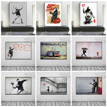 Banksy Plakat Grafiti Pop Wall Art Platno, Slikarstvo, Umetnost Plakatov in Abstraktnih Fotografij Stenske Slike za Dnevna Soba Dekor Cuadros