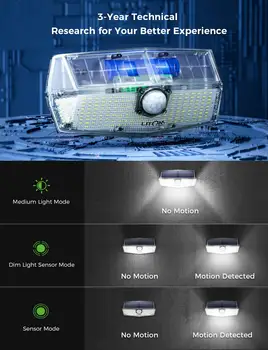 Nadgradili LITOM 200 LED Sončne Svetlobe IPX7 Nepremočljiva Senzor Gibanja Stenske Luči 3 Prilagodljivih Načinov&270 Stopnja širokokotni Vrt Lučka