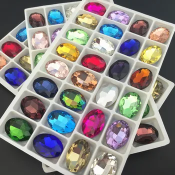 Mix Barve Ovalne Oblike Kristalov 6x8,8x10,10x14,13x18,18x25,20x30 mm Pointback Stekla Fancy Kamen Za Nakit, Izdelava